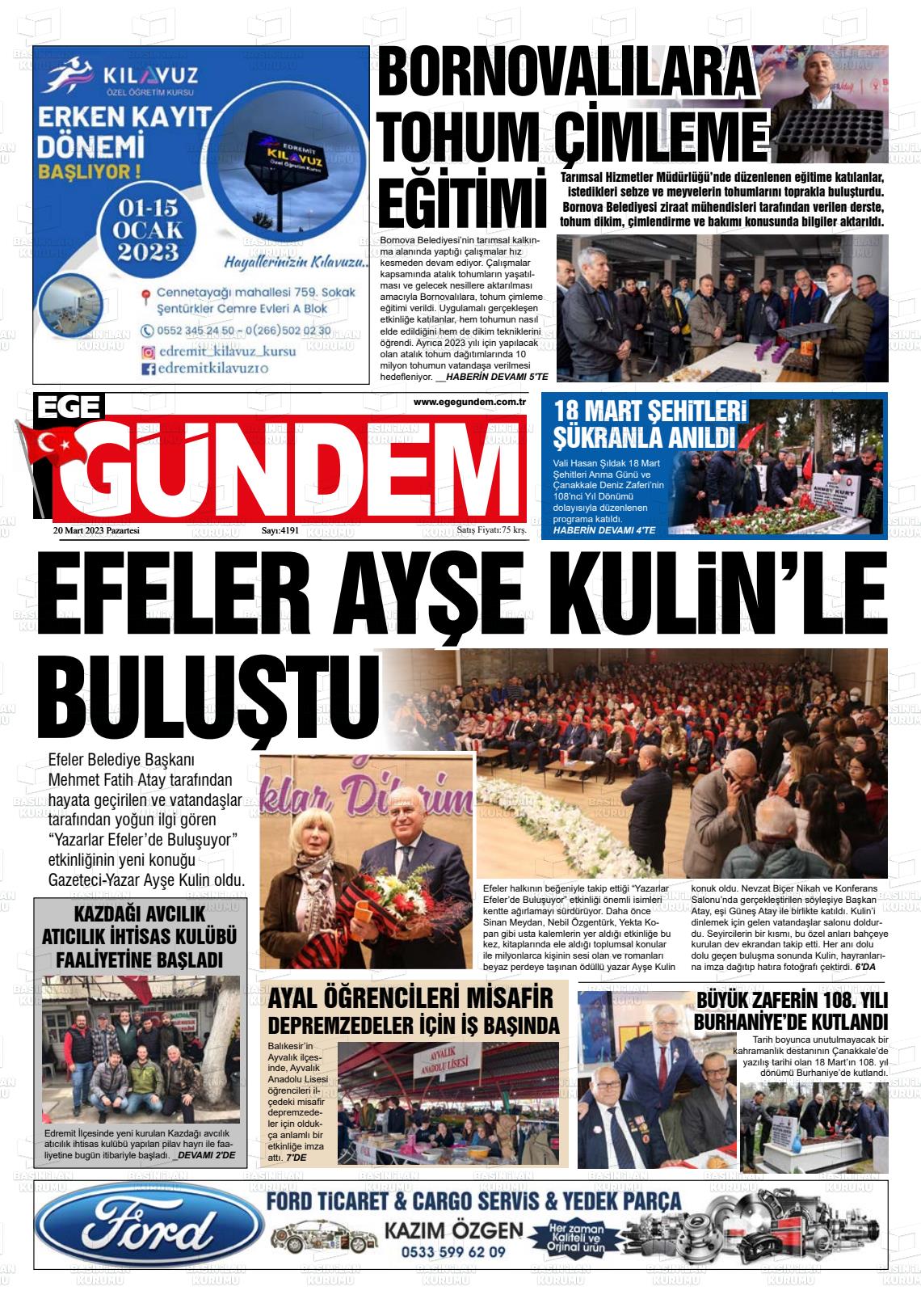 20 Mart 2023 Ege Gündem Gazete Manşeti