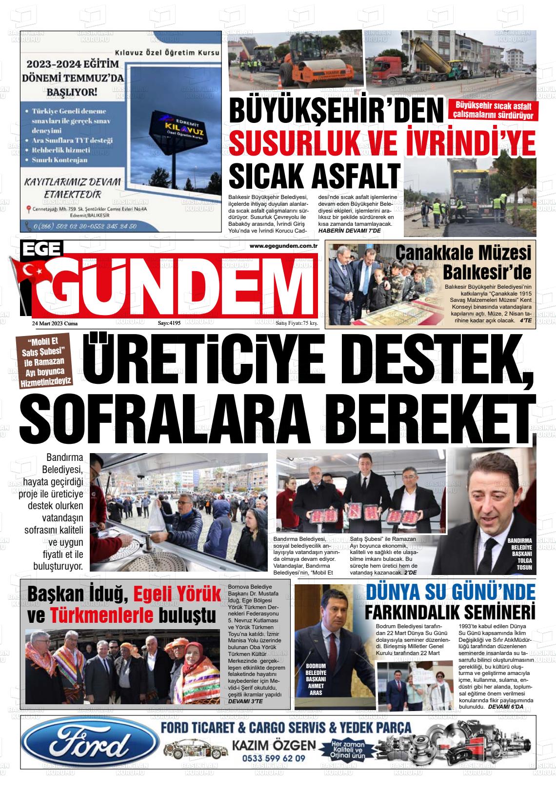 24 Mart 2023 Ege Gündem Gazete Manşeti
