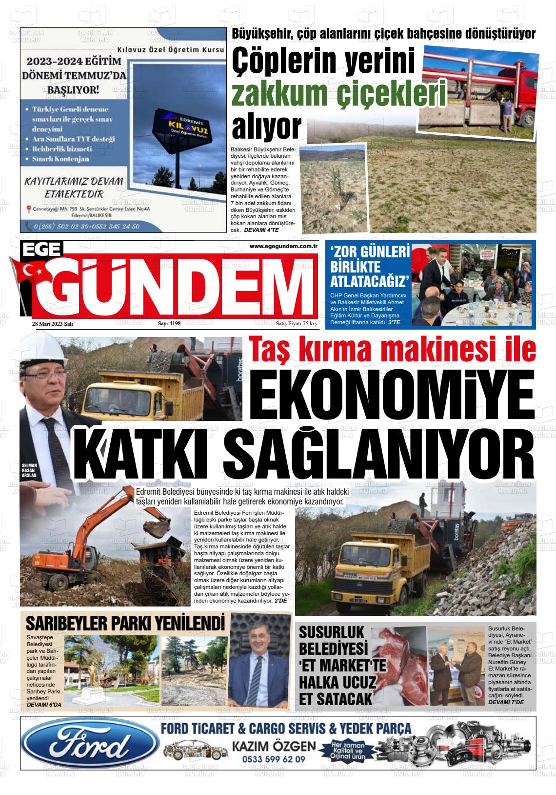 28 Mart 2023 Ege Gündem Gazete Manşeti