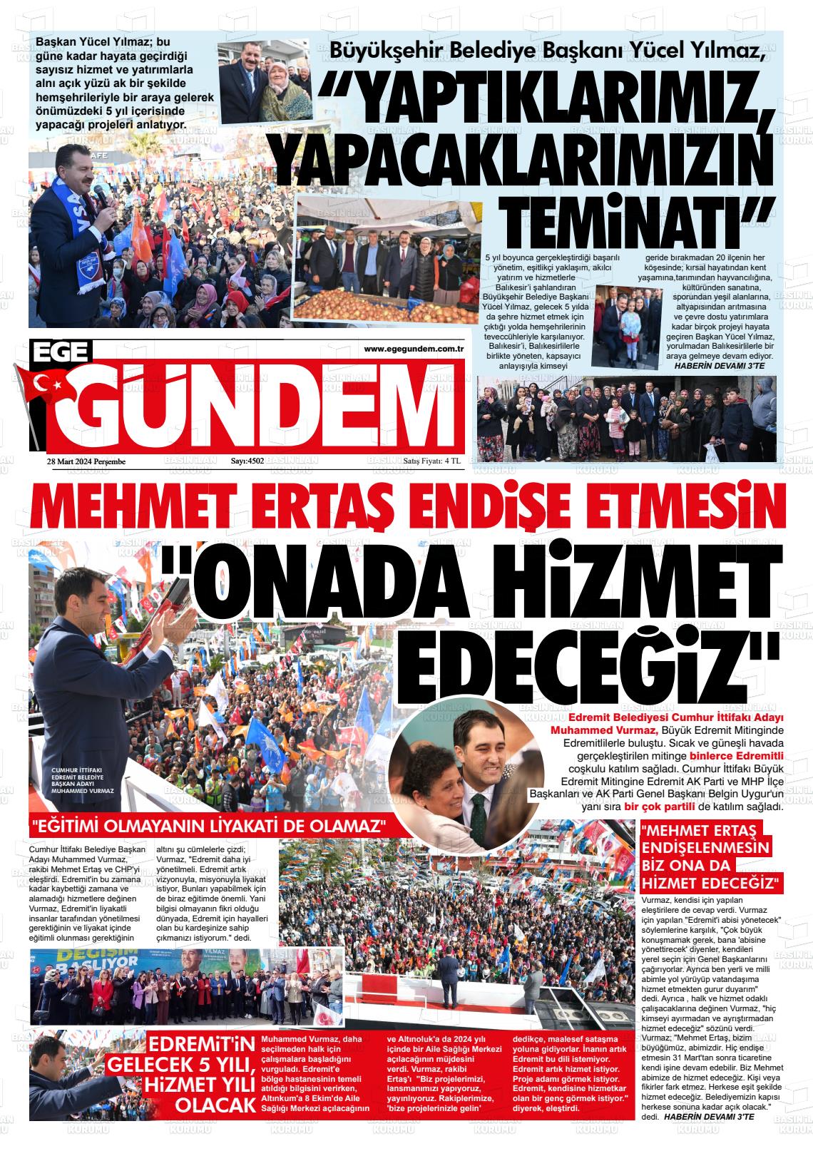 28 Mart 2024 Ege Gündem Gazete Manşeti