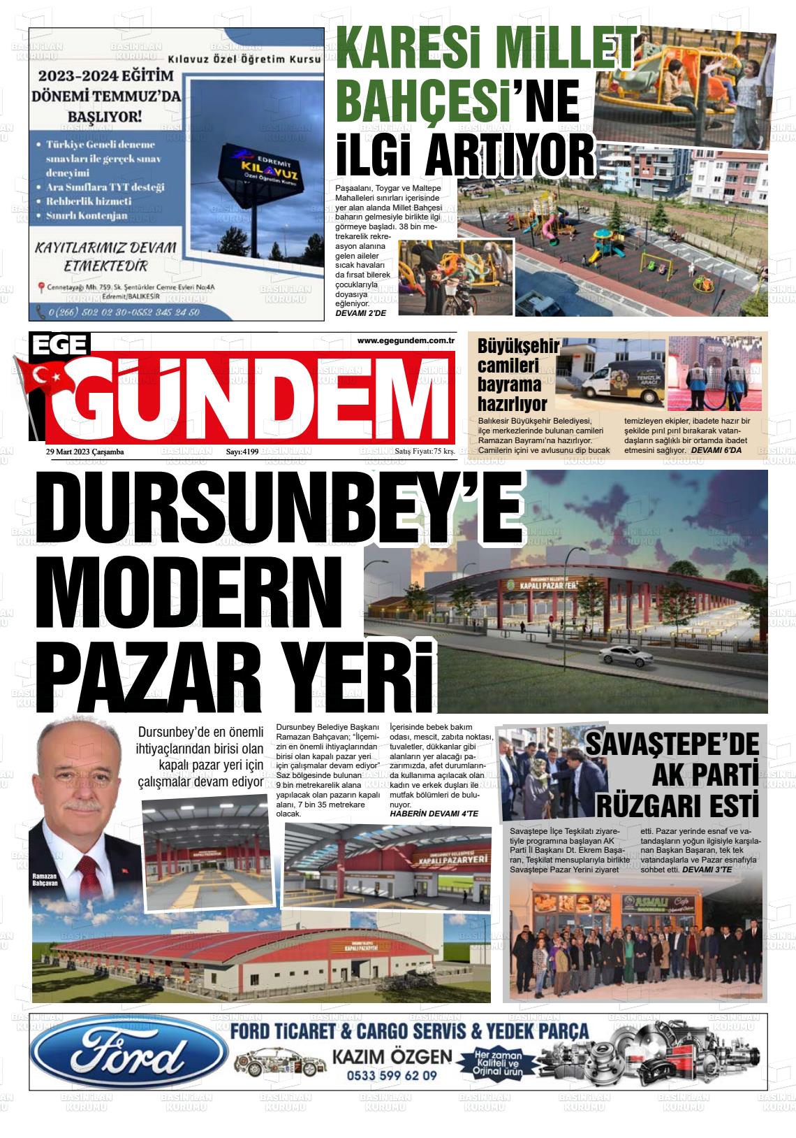 29 Mart 2023 Ege Gündem Gazete Manşeti