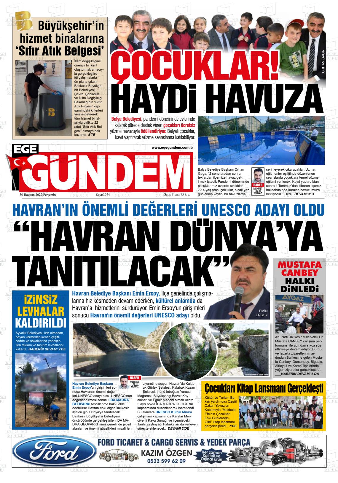 01 Temmuz 2022 Ege Gündem Gazete Manşeti