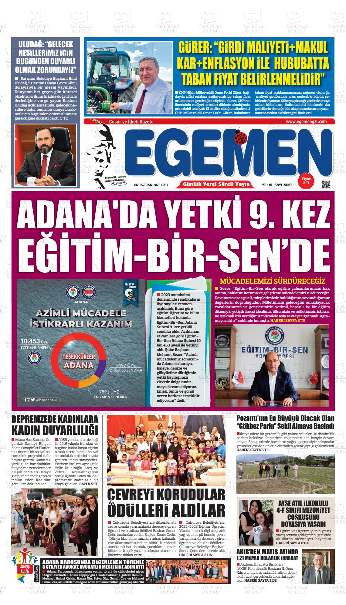 06 Haziran 2023 Egemen  Adana Gazete Manşeti