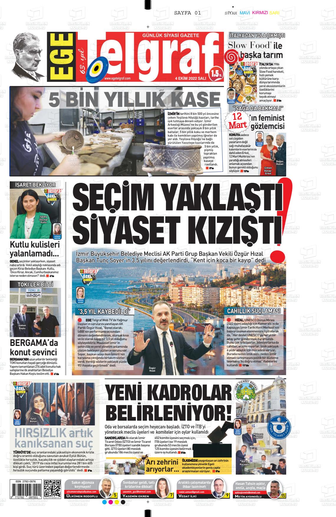04 Ekim 2022 Ege Telgraf Gazete Manşeti
