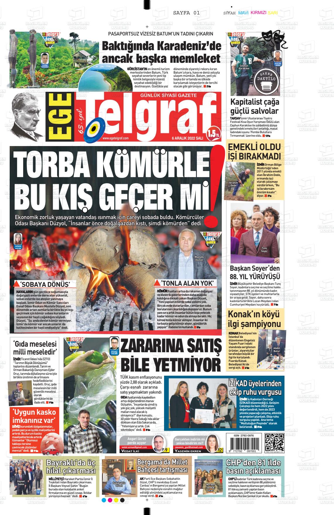 06 Aralık 2022 Ege Telgraf Gazete Manşeti