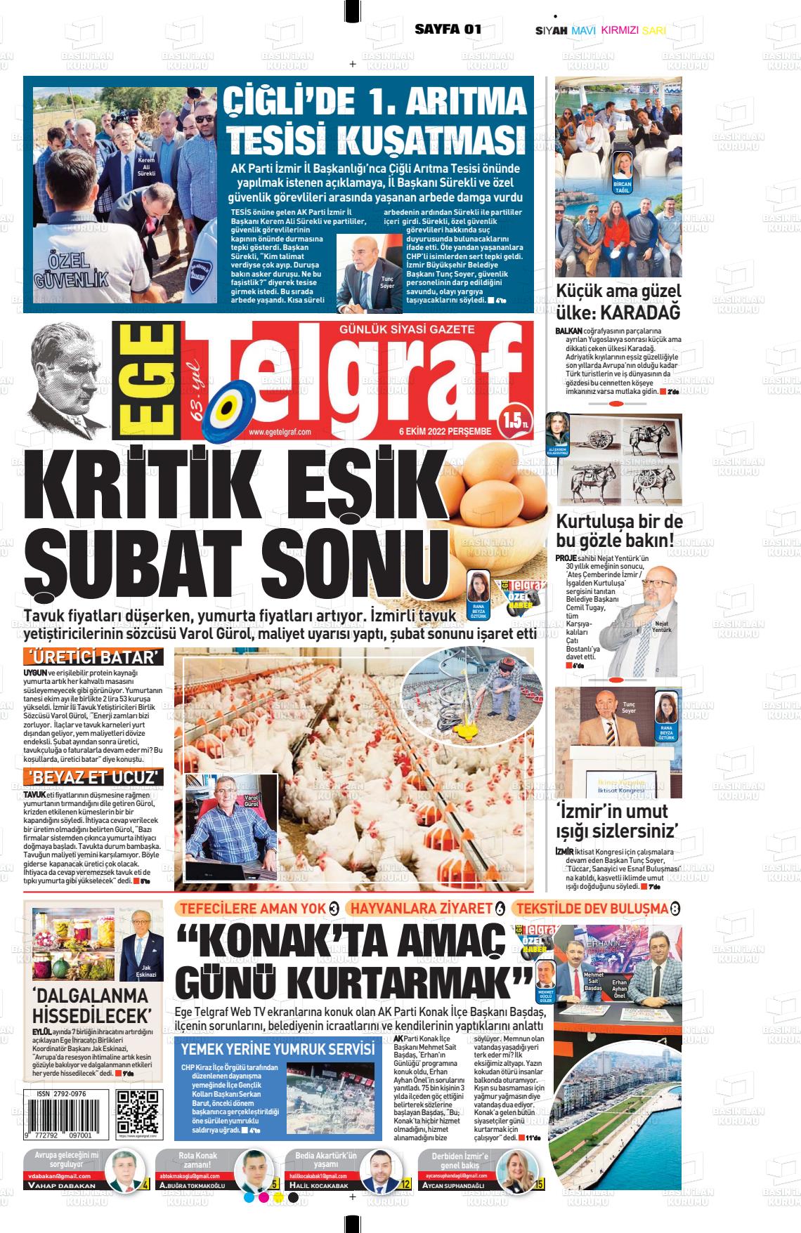 06 Ekim 2022 Ege Telgraf Gazete Manşeti