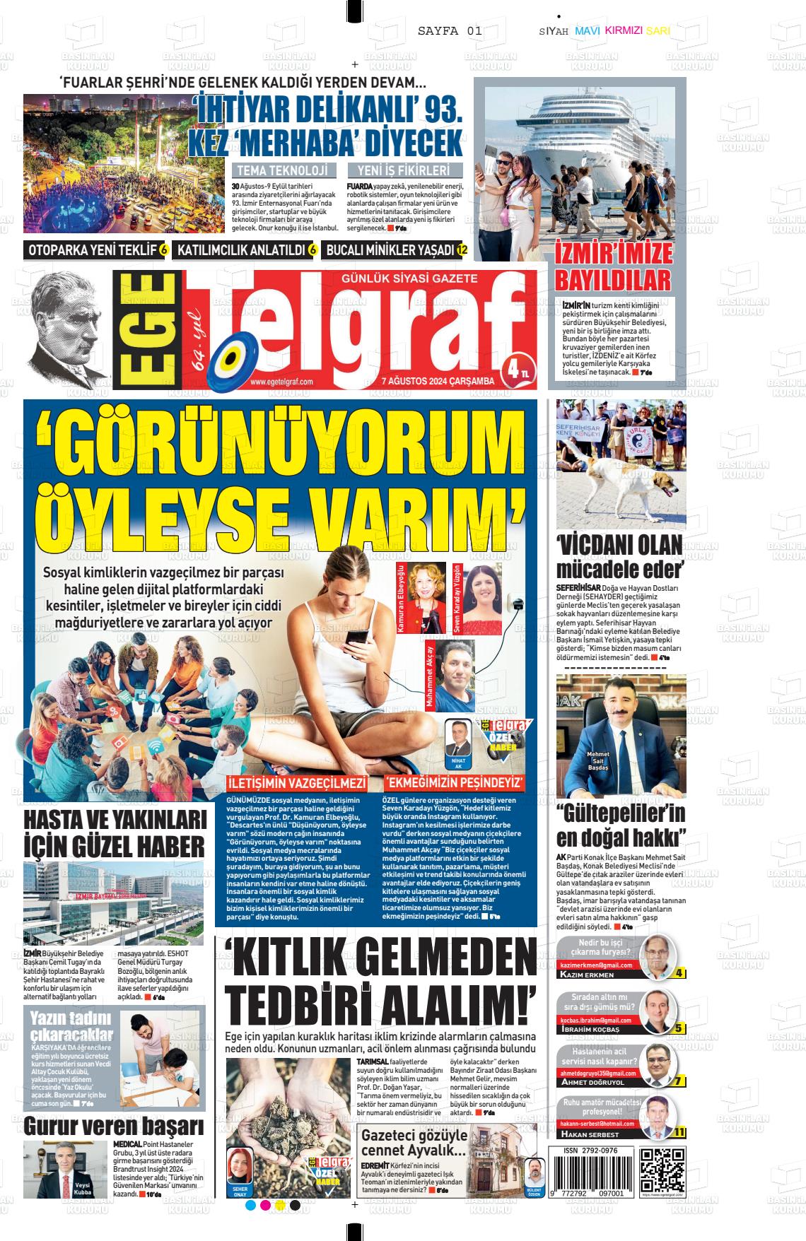07 Ağustos 2024 Ege Telgraf Gazete Manşeti