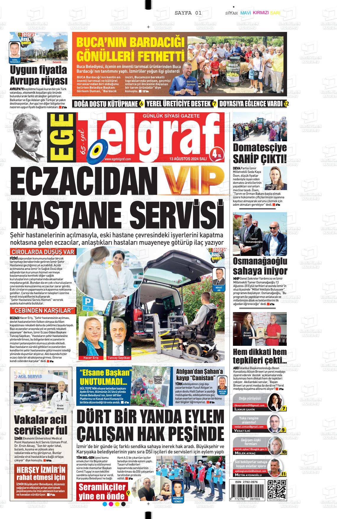 13 Ağustos 2024 Ege Telgraf Gazete Manşeti