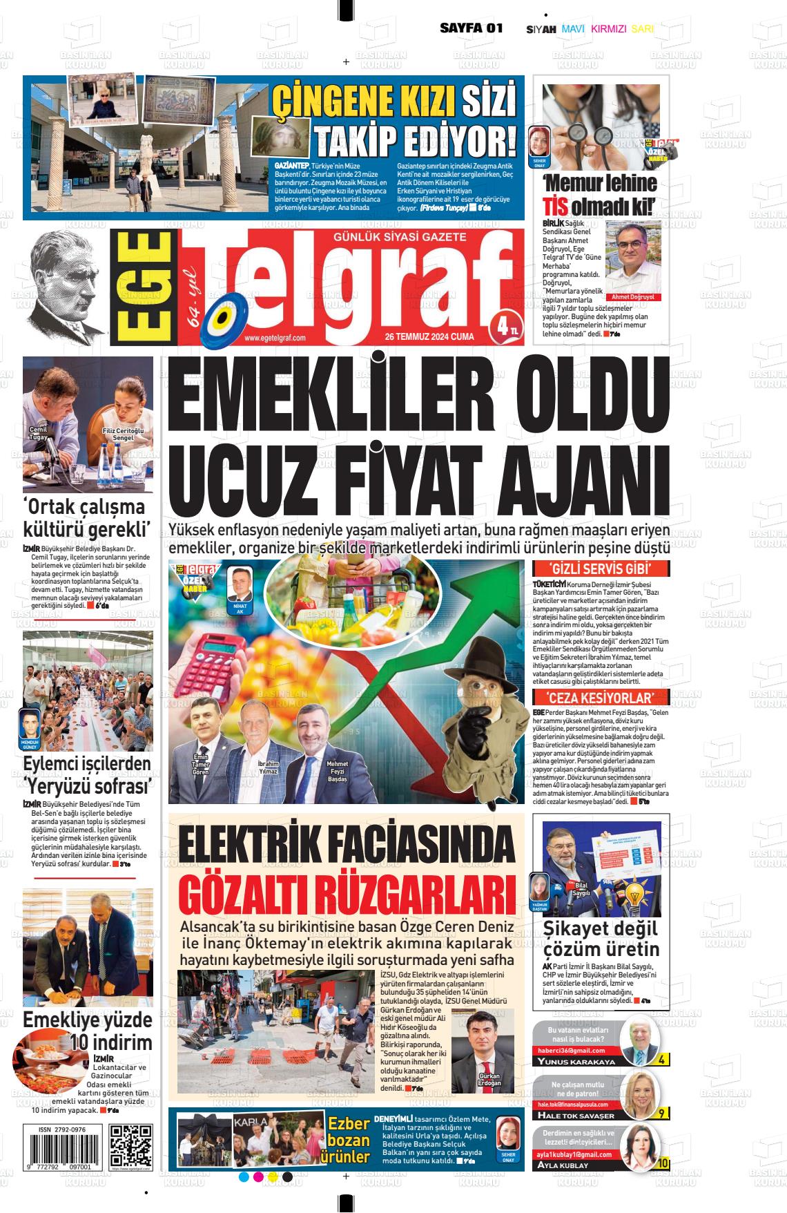 26 Temmuz 2024 Ege Telgraf Gazete Manşeti