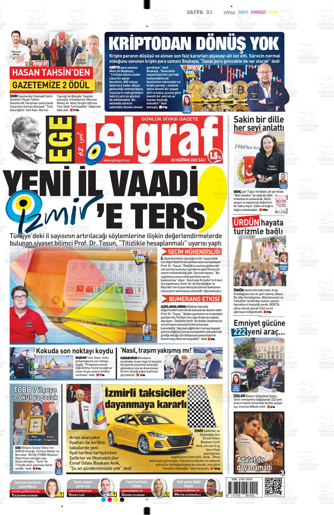 28 Haziran 2022 Ege Telgraf Gazete Manşeti