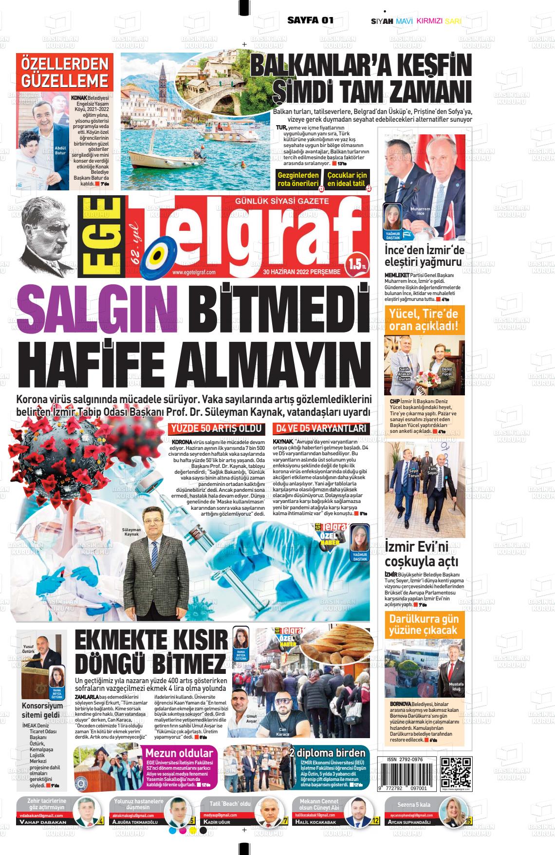 02 Temmuz 2022 Ege Telgraf Gazete Manşeti