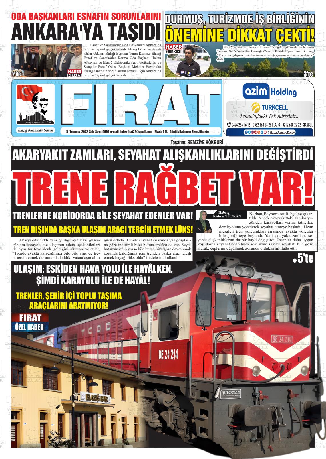05 Temmuz 2022 Fırat Gazete Manşeti