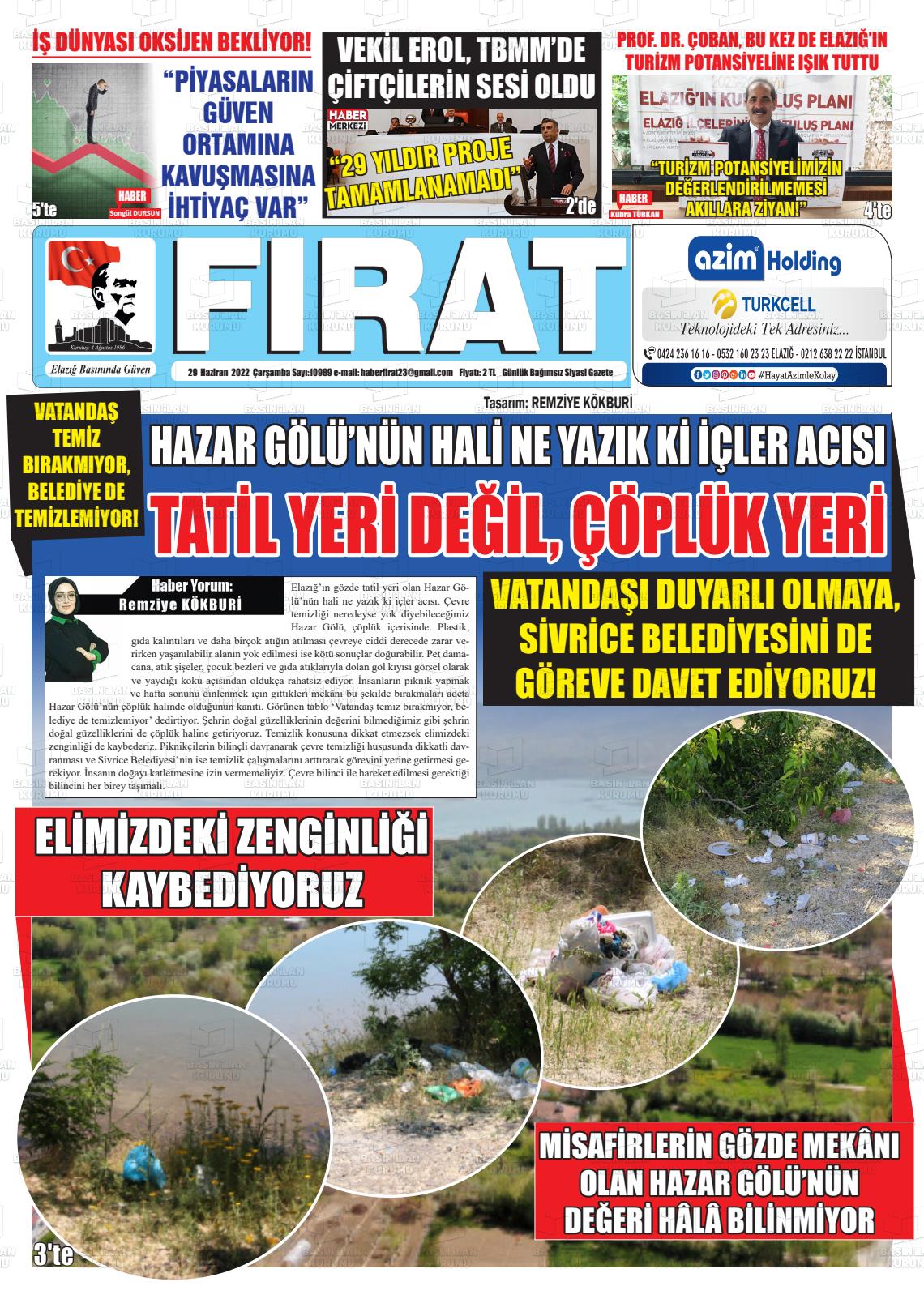 29 Haziran 2022 Fırat Gazete Manşeti