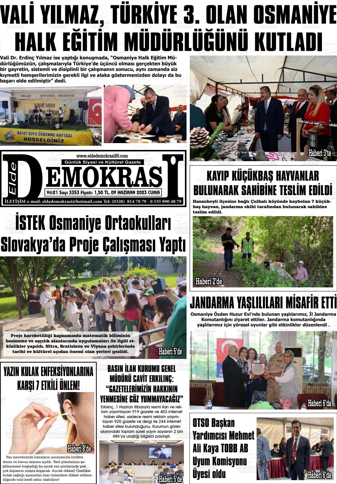 09 Haziran 2023 Elde Demokrasi Gazete Manşeti