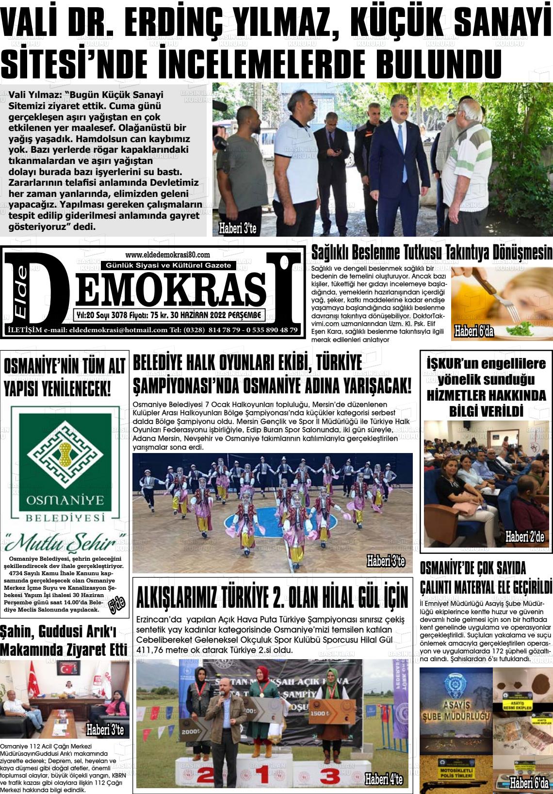 02 Temmuz 2022 Elde Demokrasi Gazete Manşeti