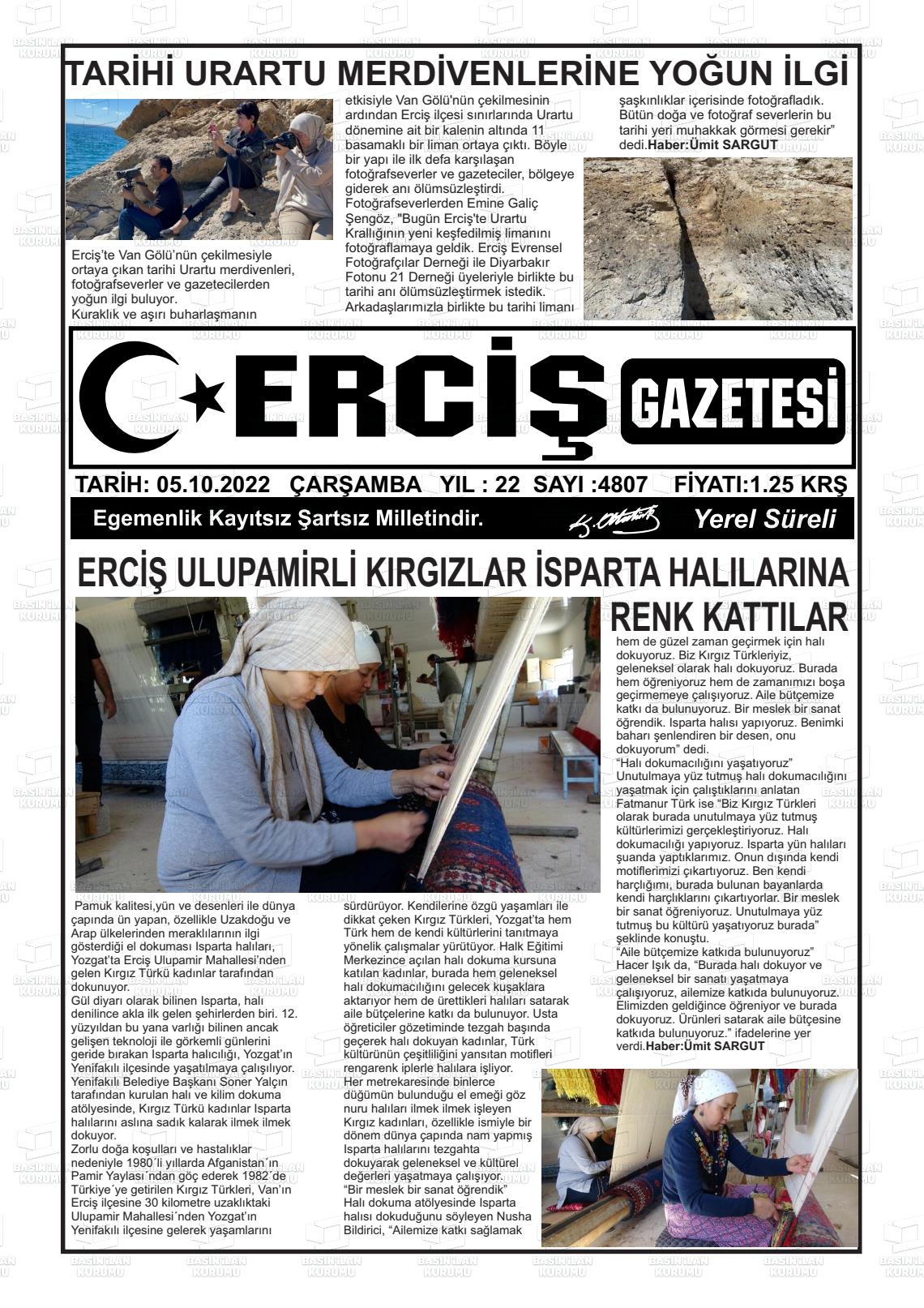 05 Ekim 2022 Erciş Gazete Manşeti