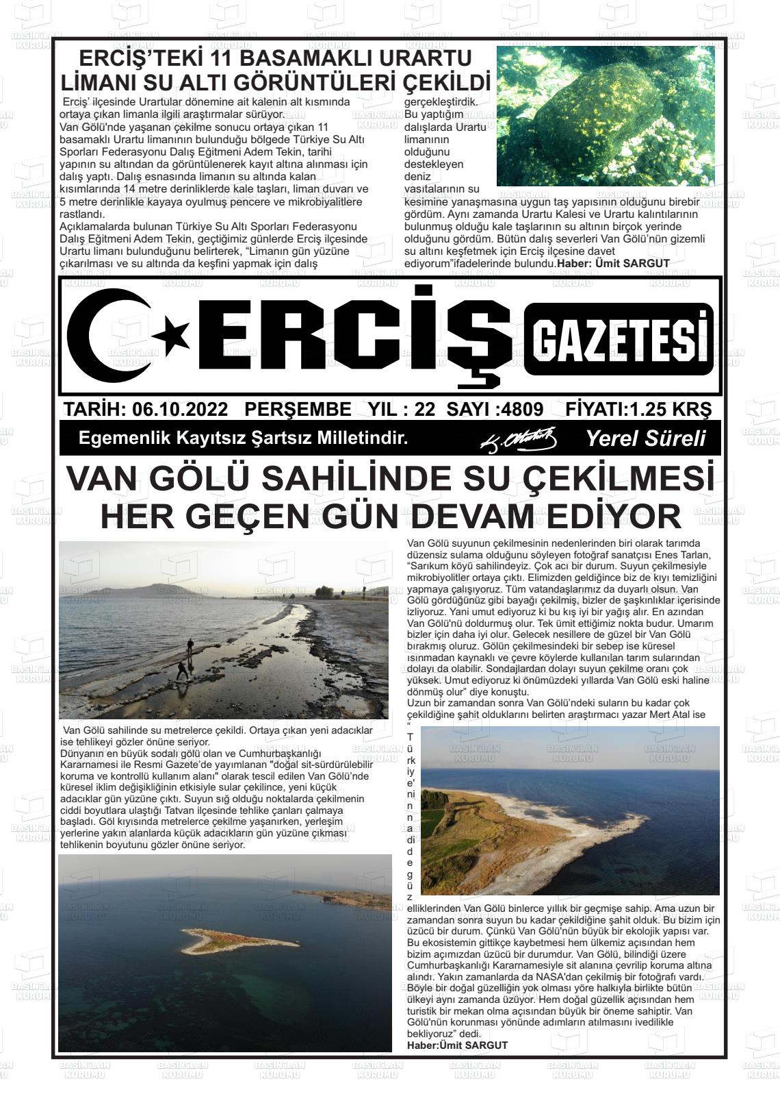 06 Ekim 2022 Erciş Gazete Manşeti