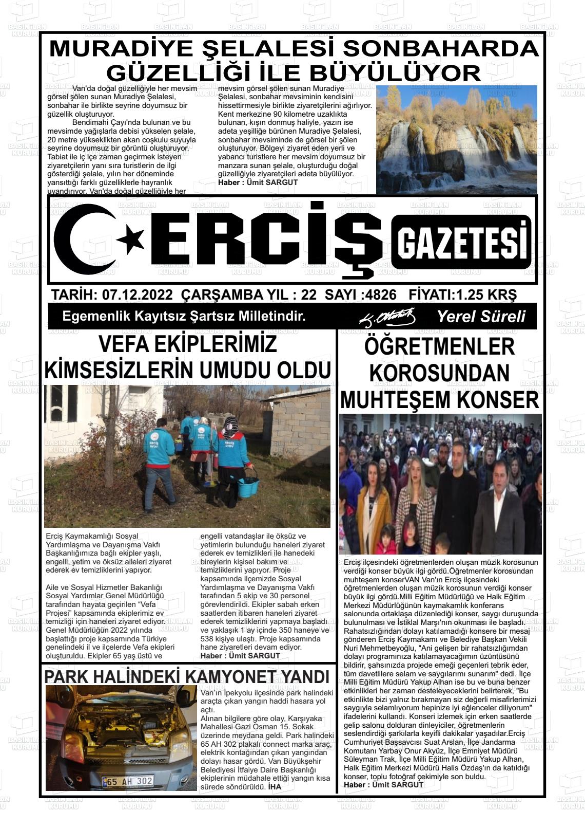 07 Aralık 2022 Erciş Gazete Manşeti
