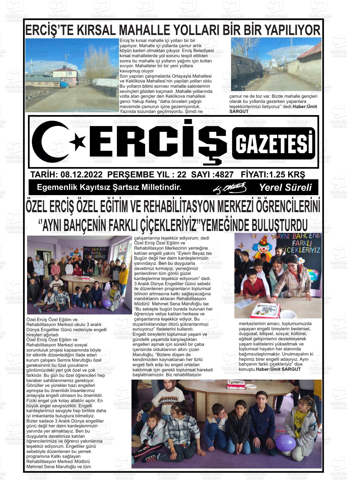 08 Aralık 2022 Erciş Gazete Manşeti