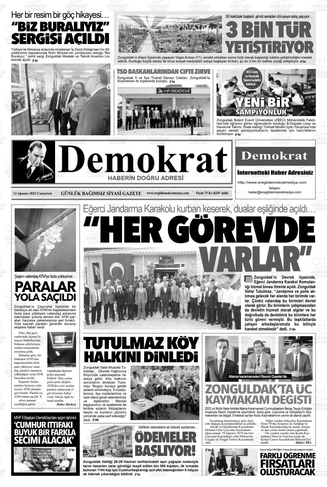 Ereğli Demokrat Gazete Manşeti