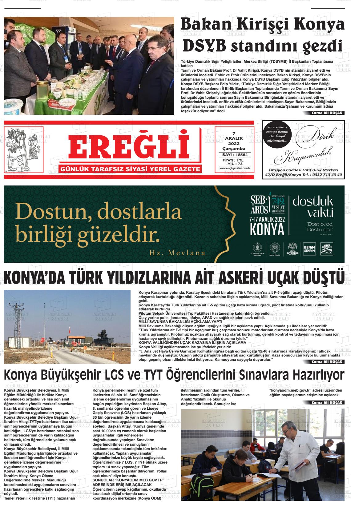 07 Aralık 2022 Ereğli Gazete Manşeti