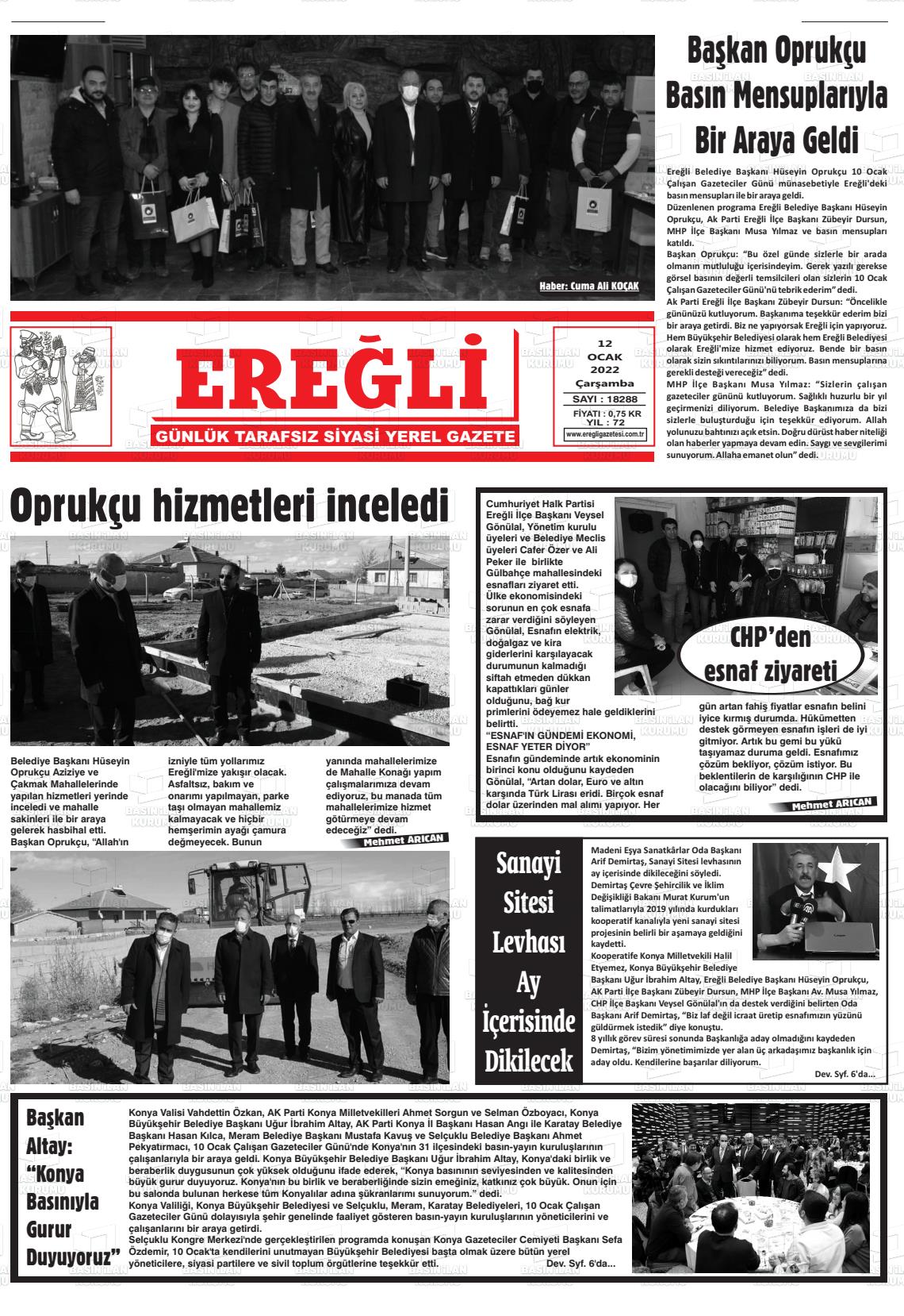 12 Ocak 2022 Ereğli Gazete Manşeti