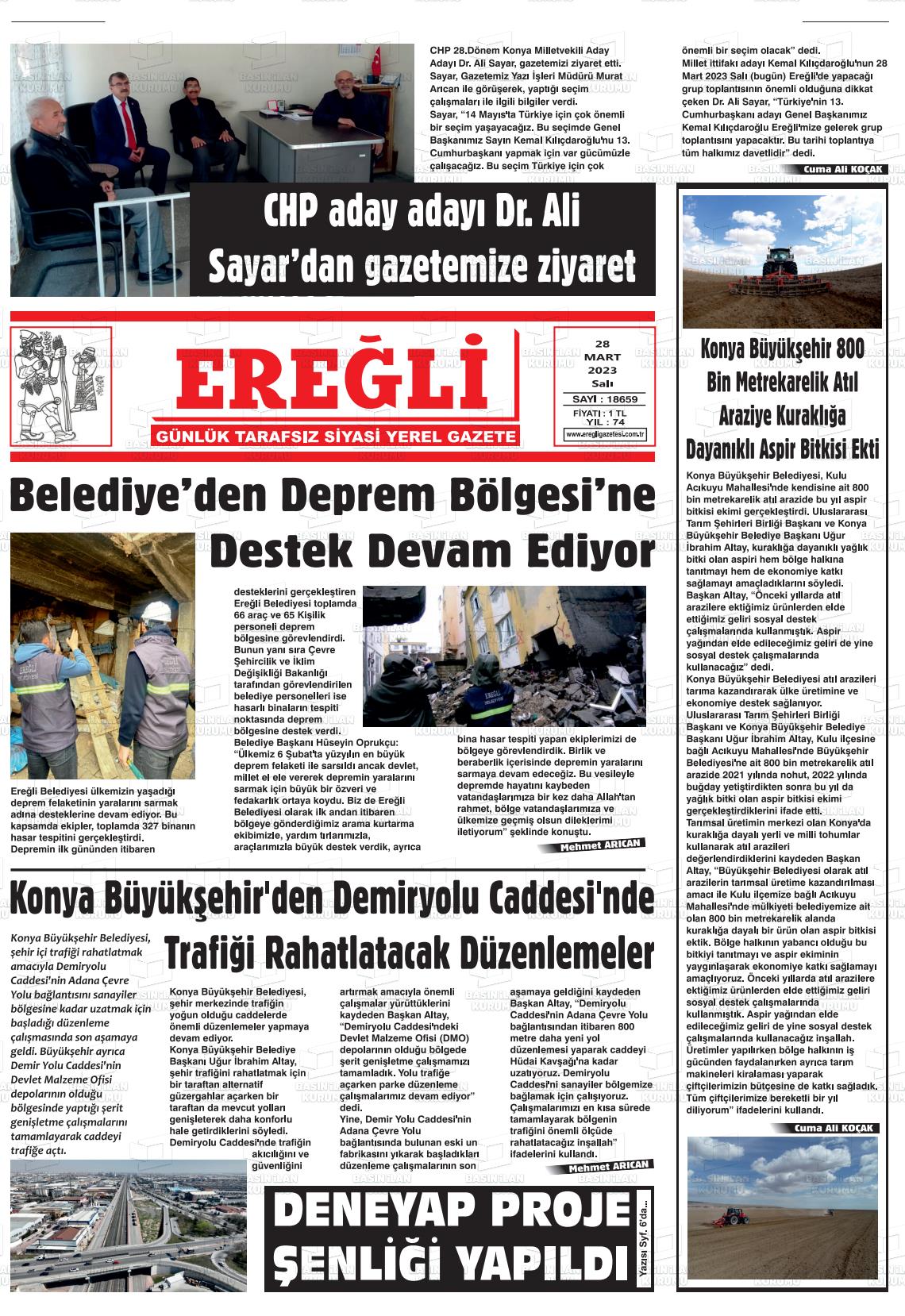 28 Mart 2023 Ereğli Gazete Manşeti