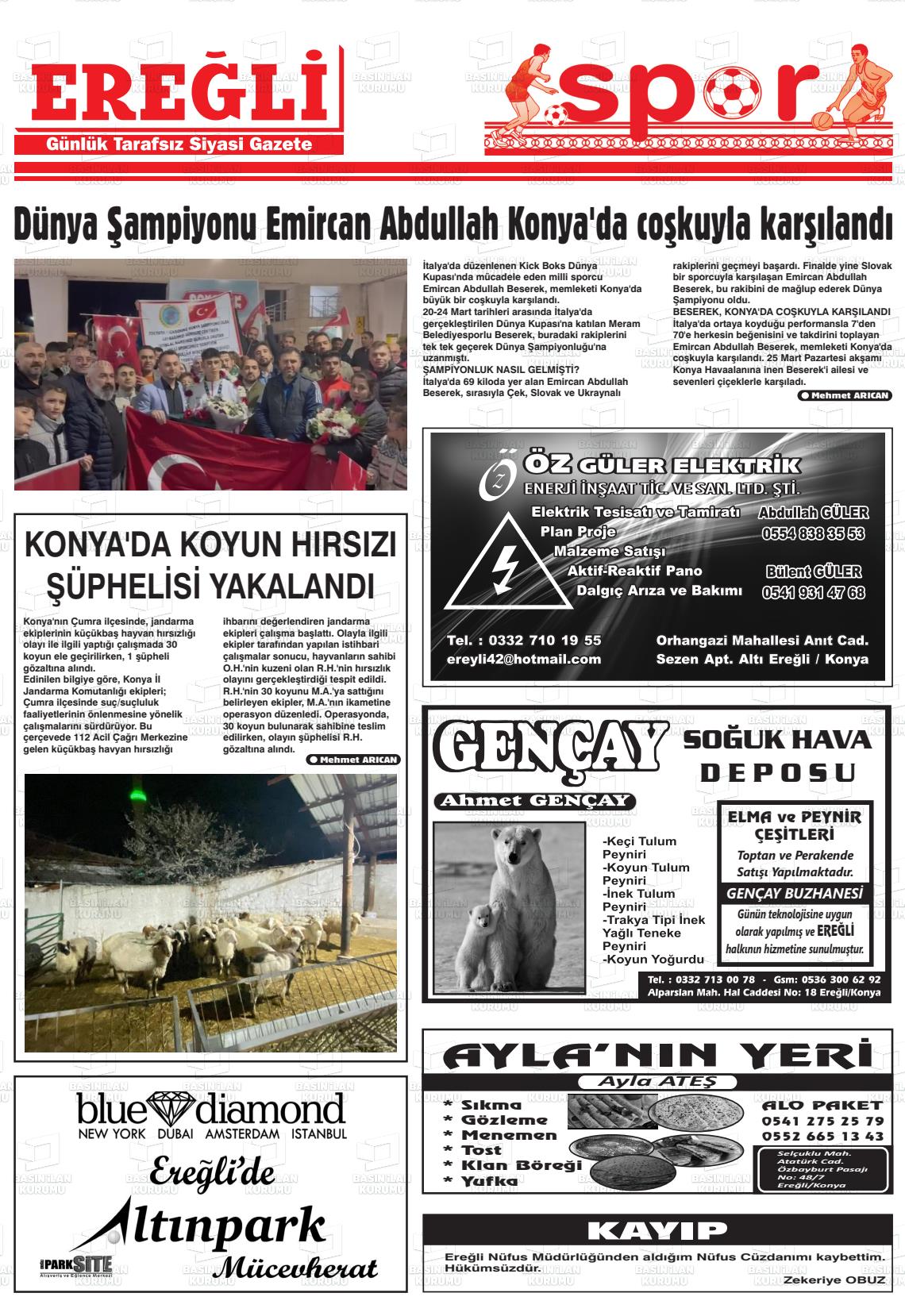 28 Mart 2024 Ereğli Gazete Manşeti