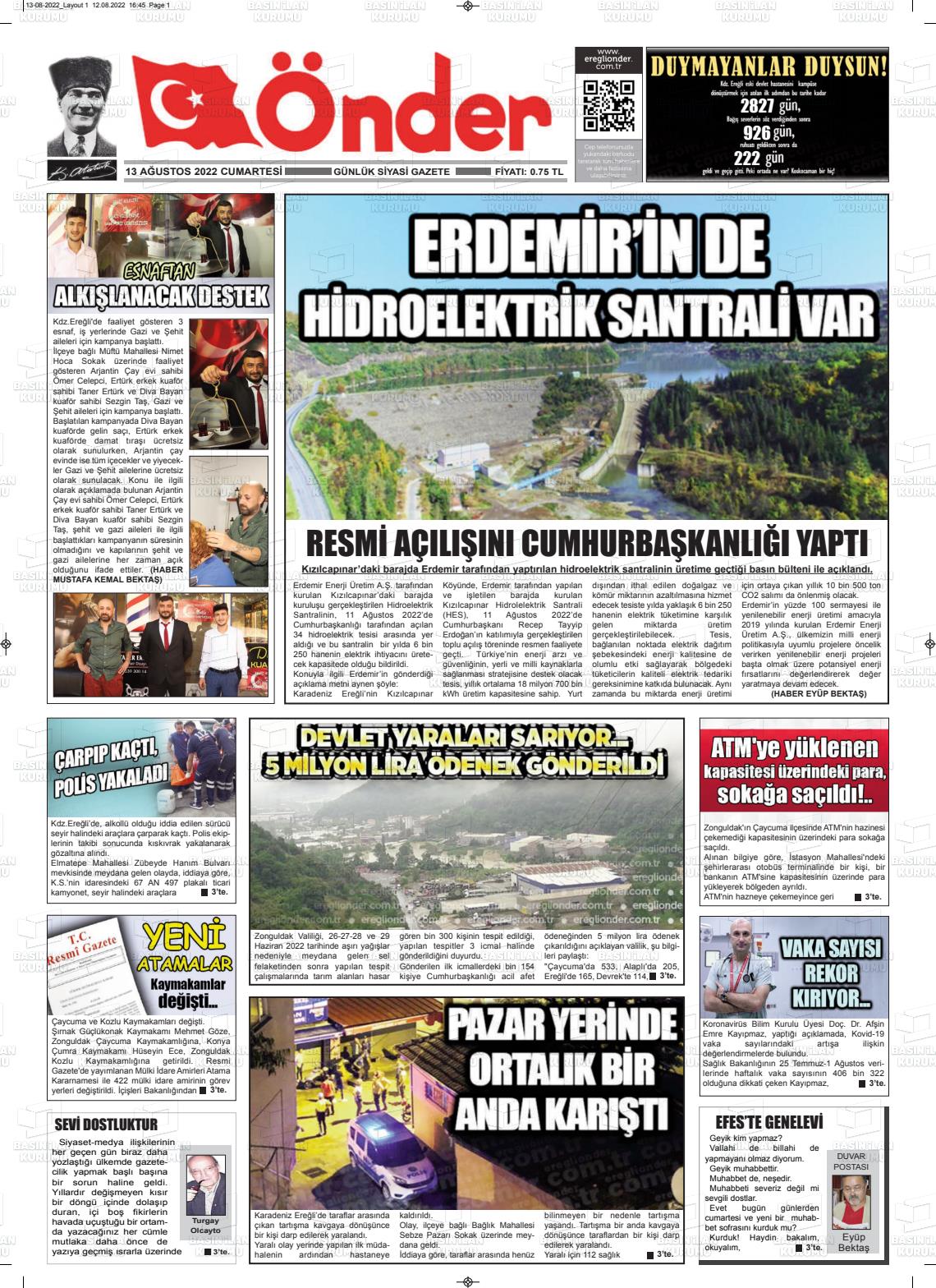 Zonguldak Önder Gazete Manşeti