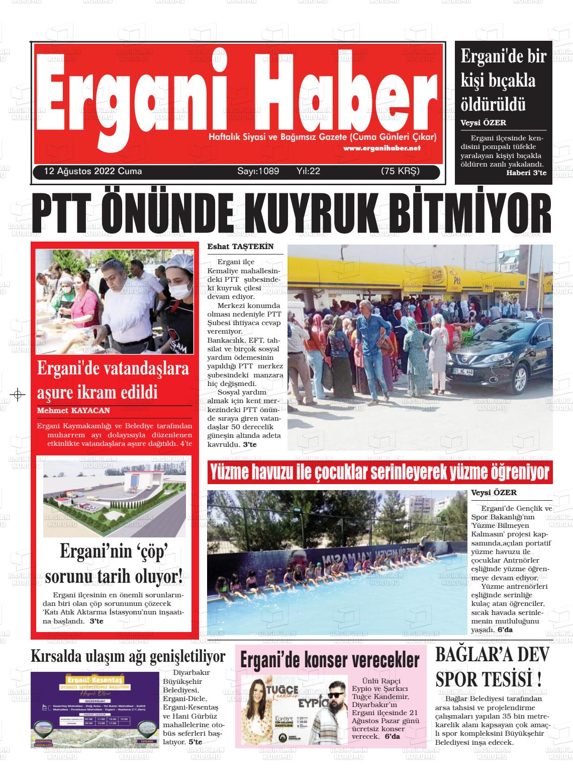 12 Ağustos 2022 Ergani Haber Gazete Manşeti