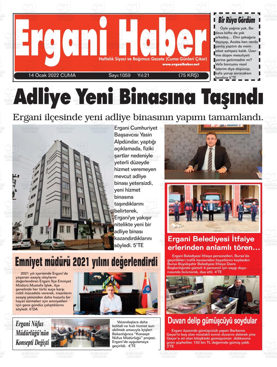 14 Ocak 2022 Ergani Haber Gazete Manşeti
