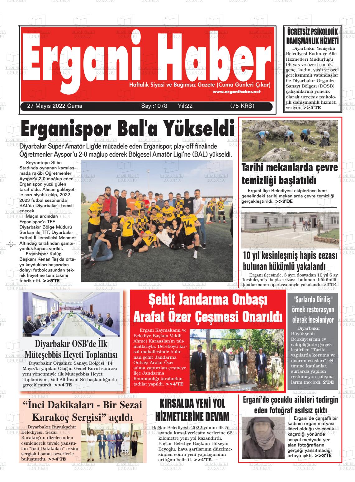 27 Mayıs 2022 Ergani Haber Gazete Manşeti