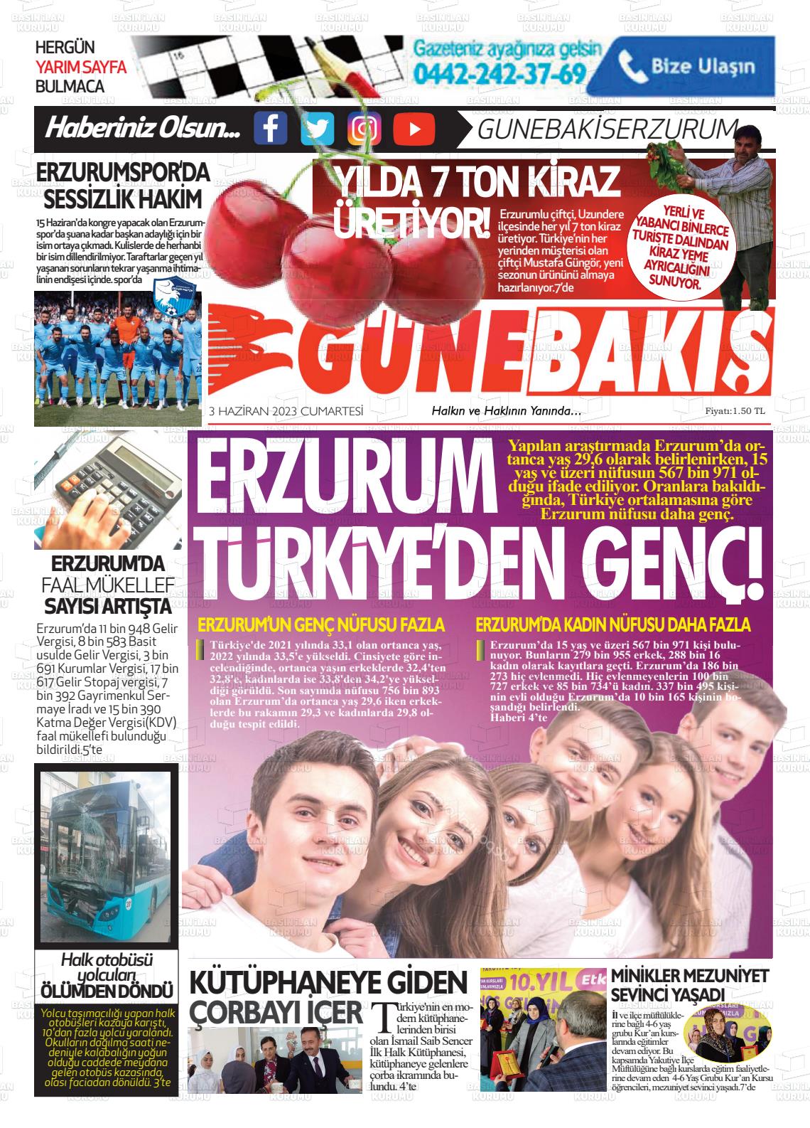 03 Haziran 2023 Erzurum Günebakış Gazete Manşeti