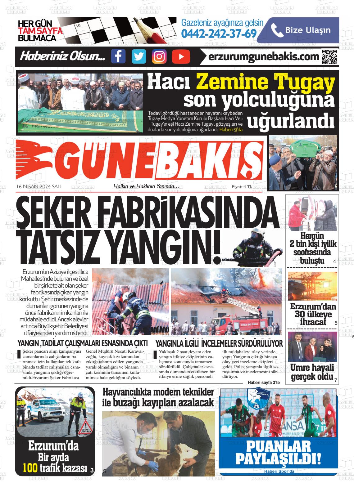 18 Nisan 2024 Erzurum Günebakış Gazete Manşeti