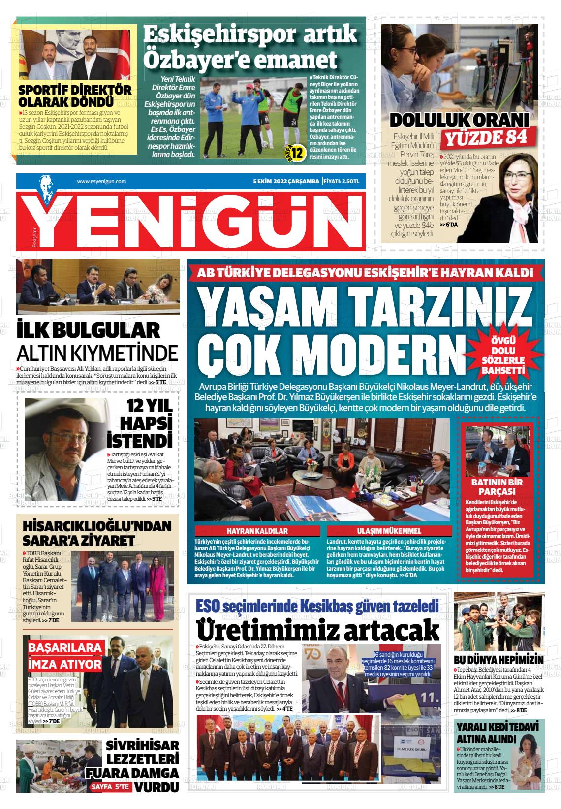05 Ekim 2022 Eskişehir Yeni Gün Gazete Manşeti