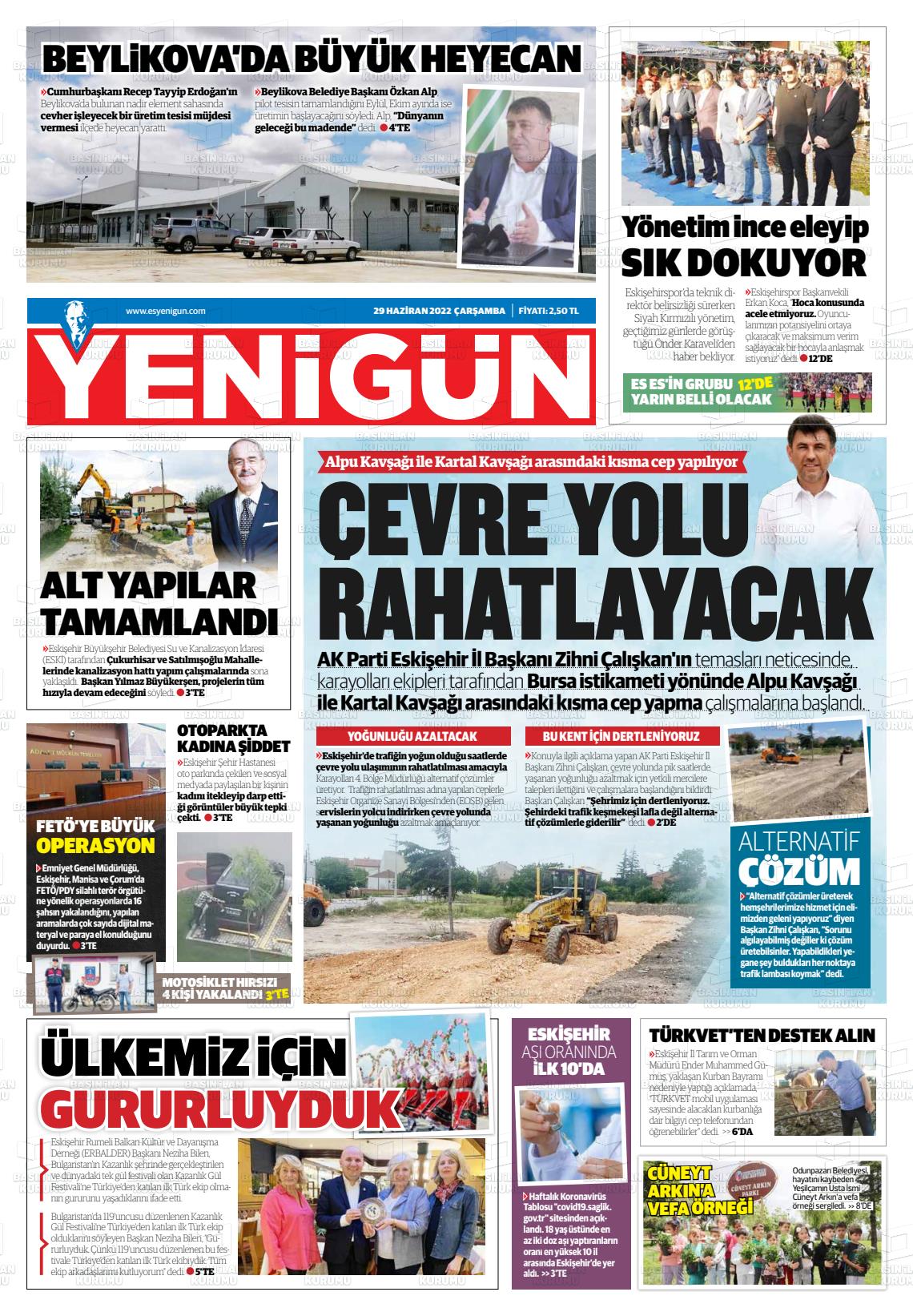 29 Haziran 2022 Eskişehir Yeni Gün Gazete Manşeti