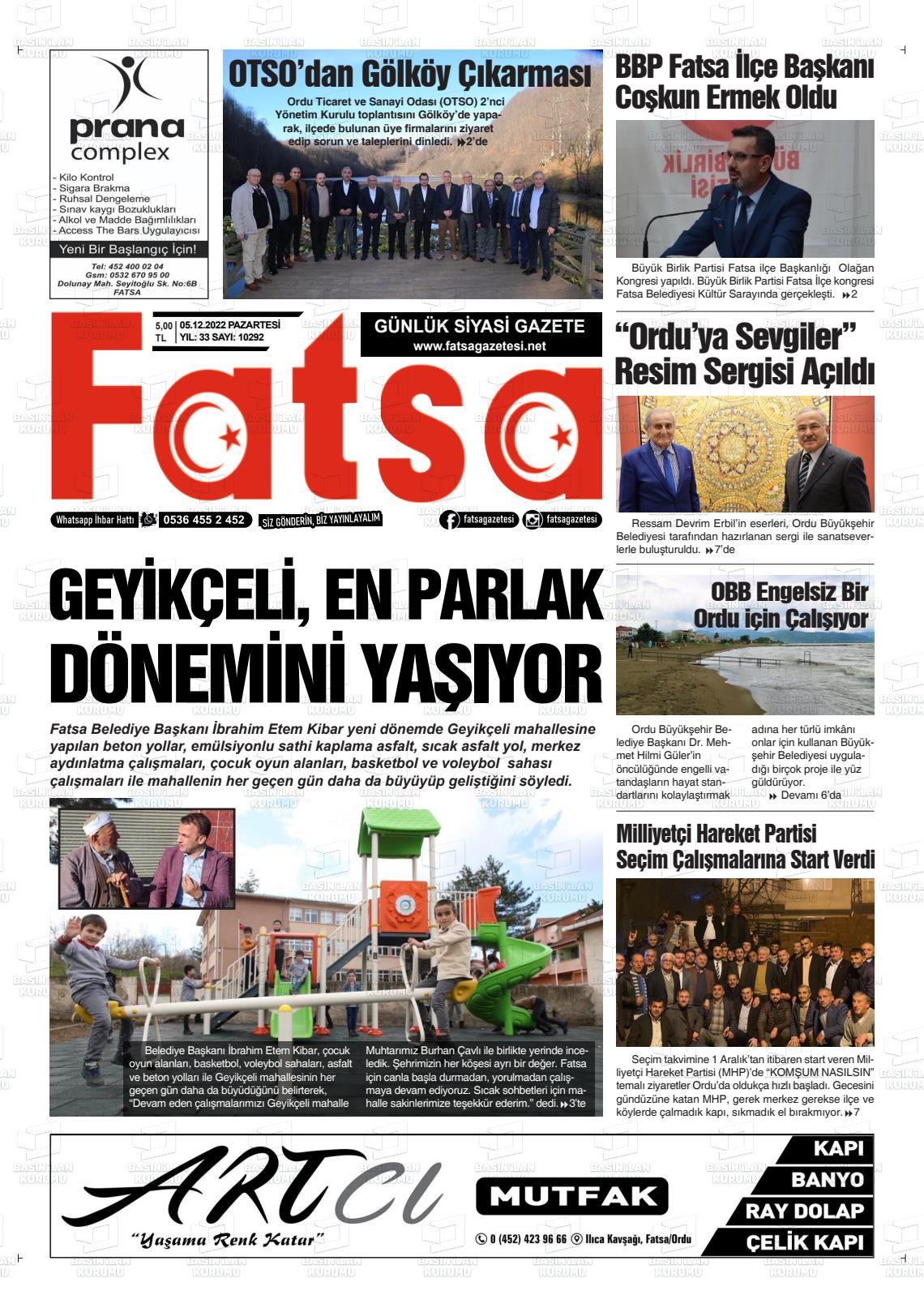 05 Aralık 2022 Fatsa Gazete Manşeti