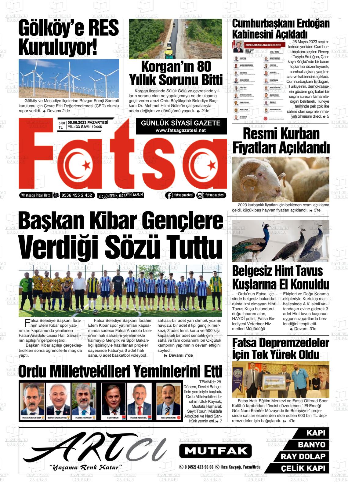 05 Haziran 2023 Fatsa Gazete Manşeti