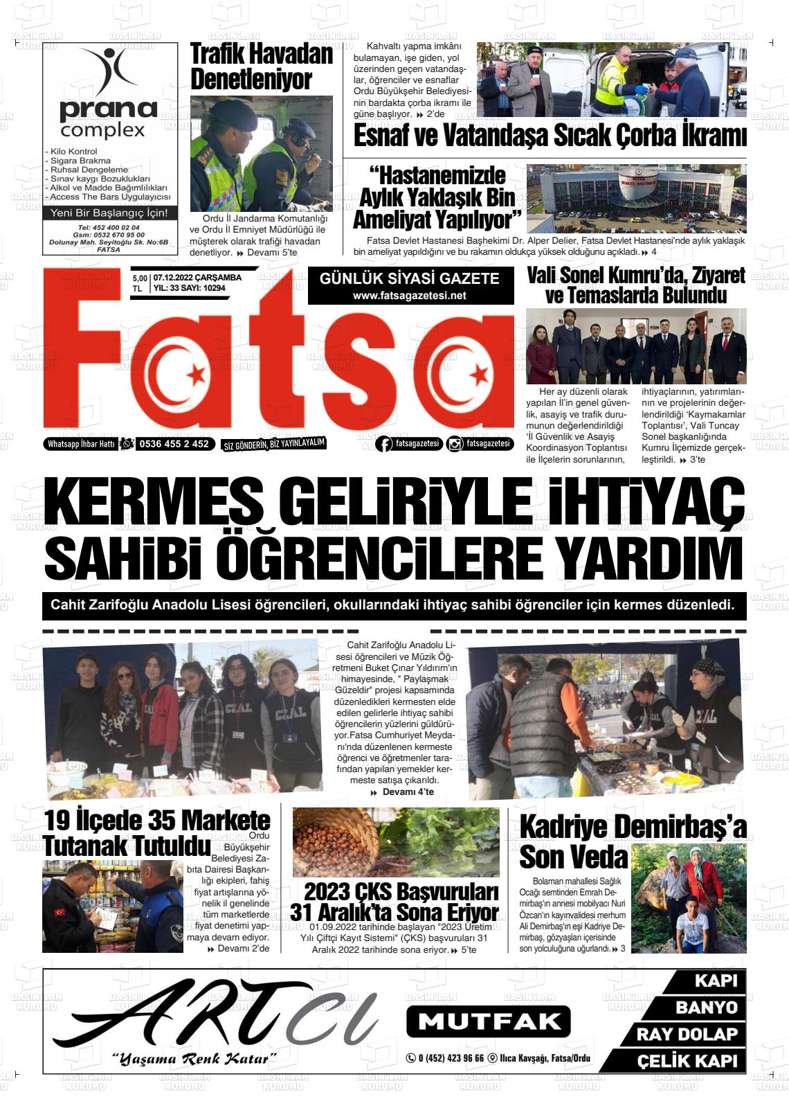 07 Aralık 2022 Fatsa Gazete Manşeti