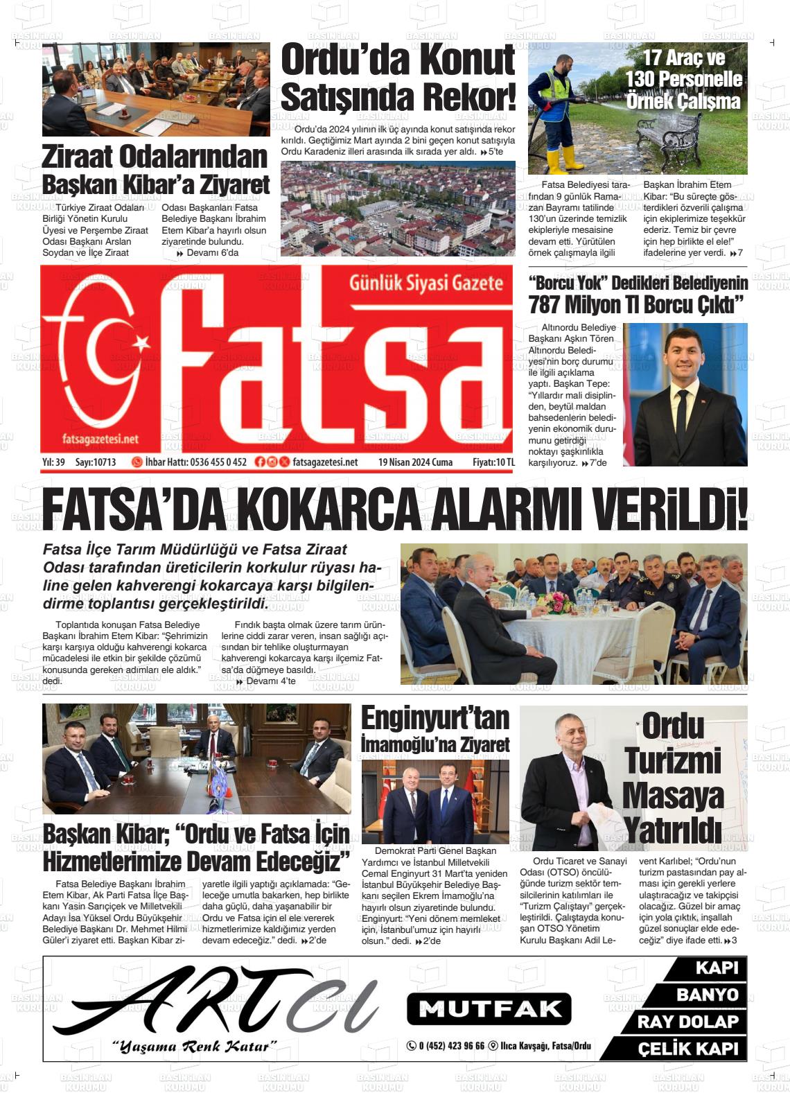 19 Nisan 2024 Fatsa Gazete Manşeti