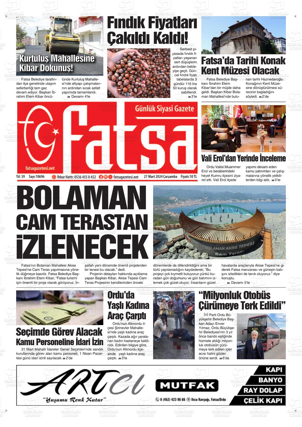 27 Mart 2024 Fatsa Gazete Manşeti
