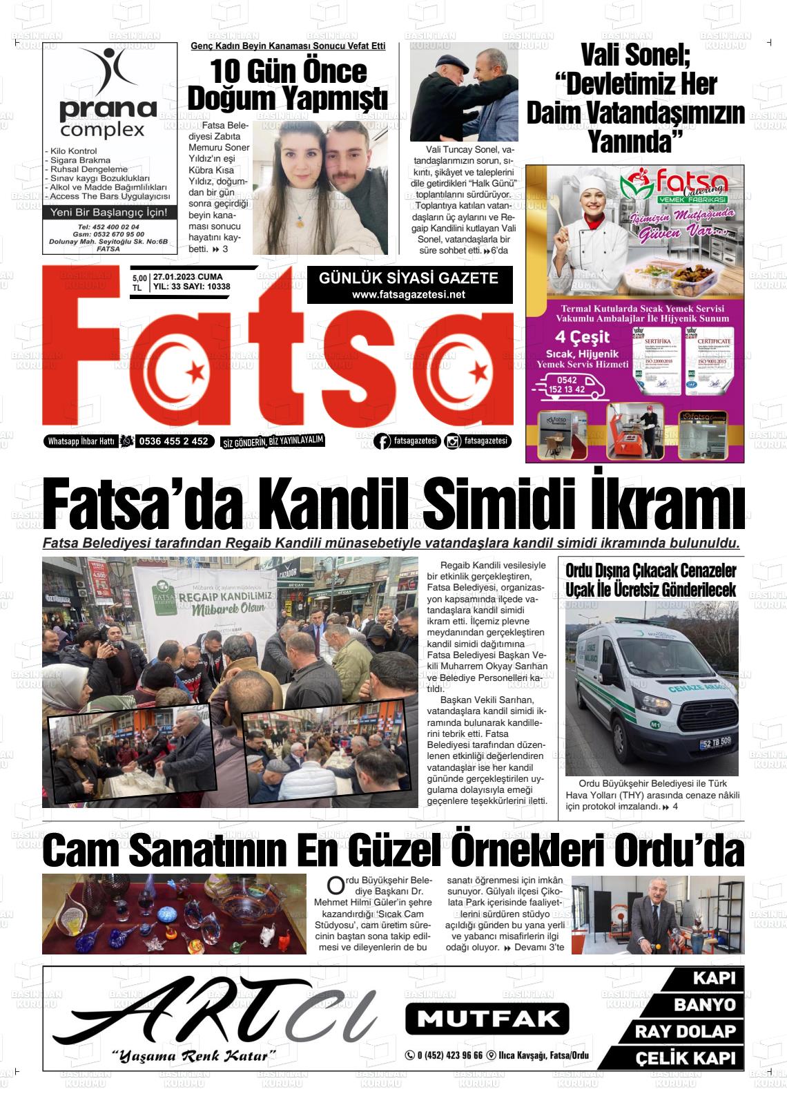 27 Ocak 2023 Fatsa Gazete Manşeti