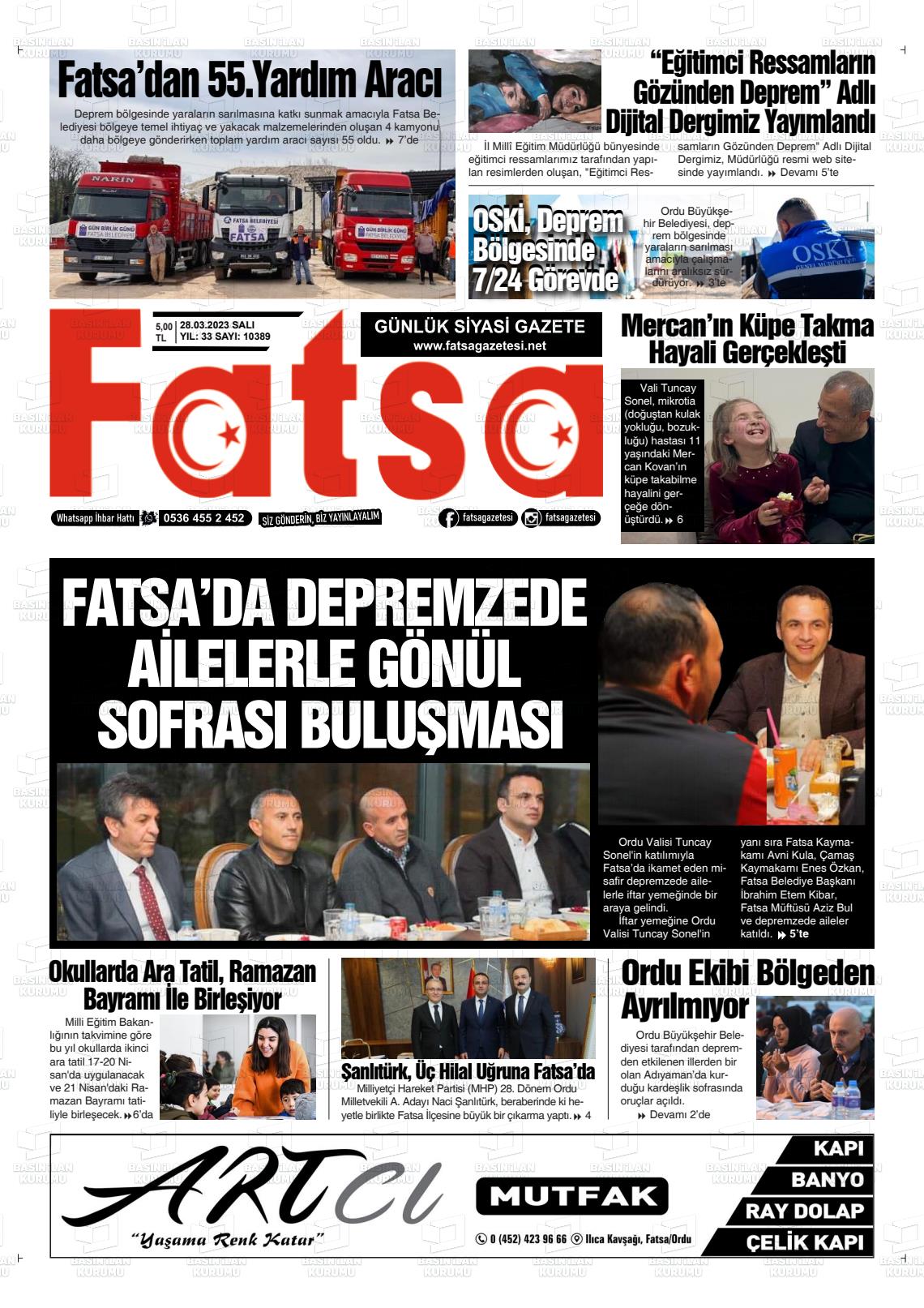 28 Mart 2023 Fatsa Gazete Manşeti