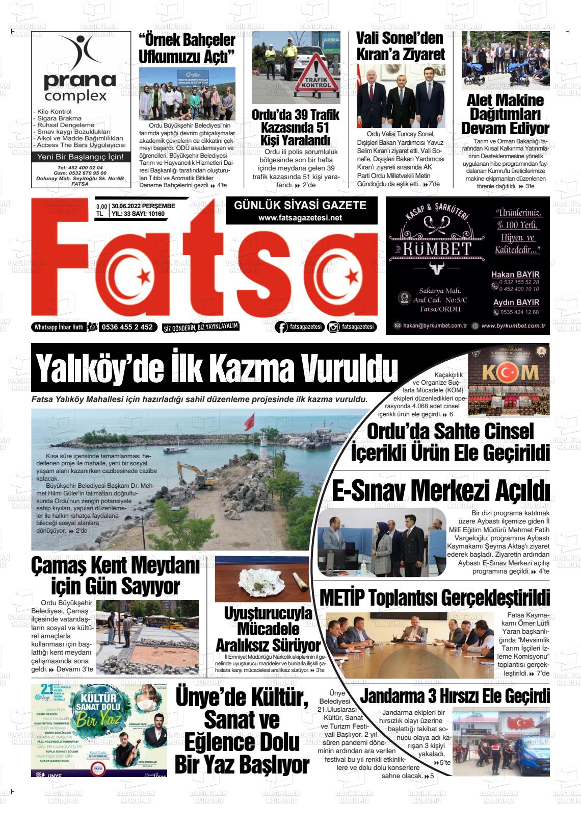 02 Temmuz 2022 Fatsa Gazete Manşeti