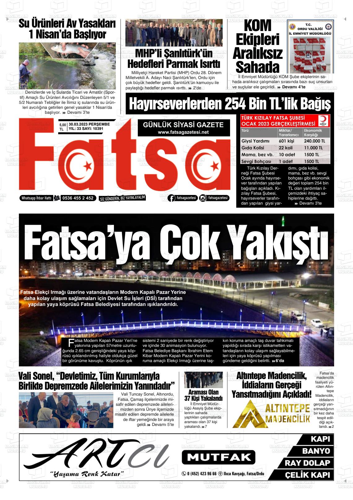 30 Mart 2023 Fatsa Gazete Manşeti