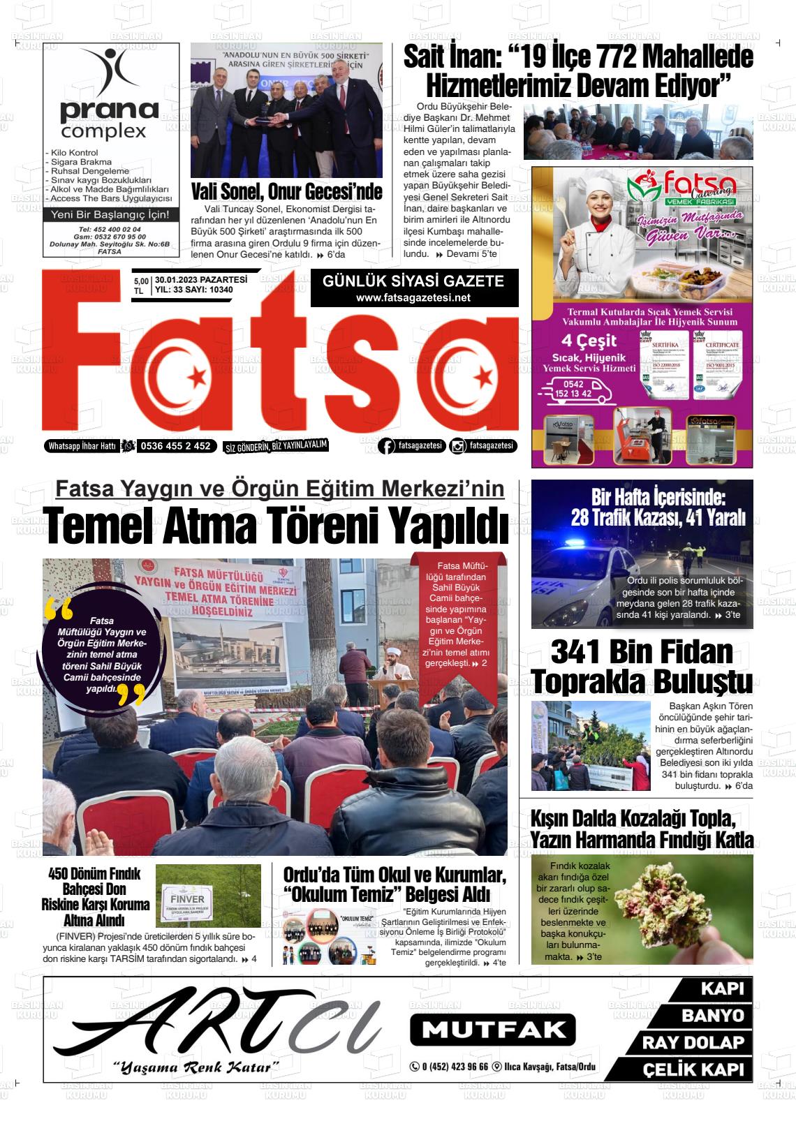 30 Ocak 2023 Fatsa Gazete Manşeti