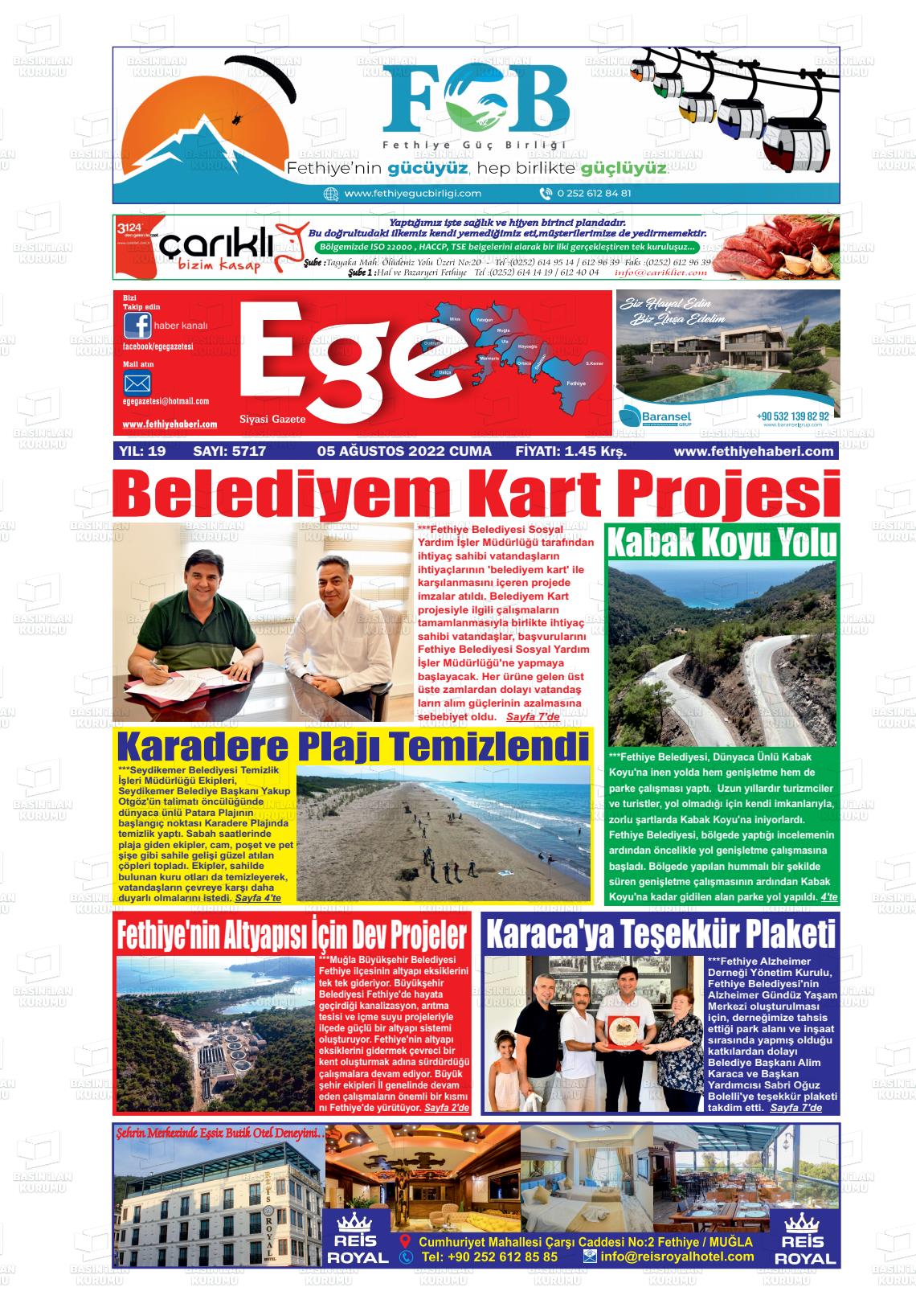 05 Ağustos 2022 Ege Fethiye Gazete Manşeti