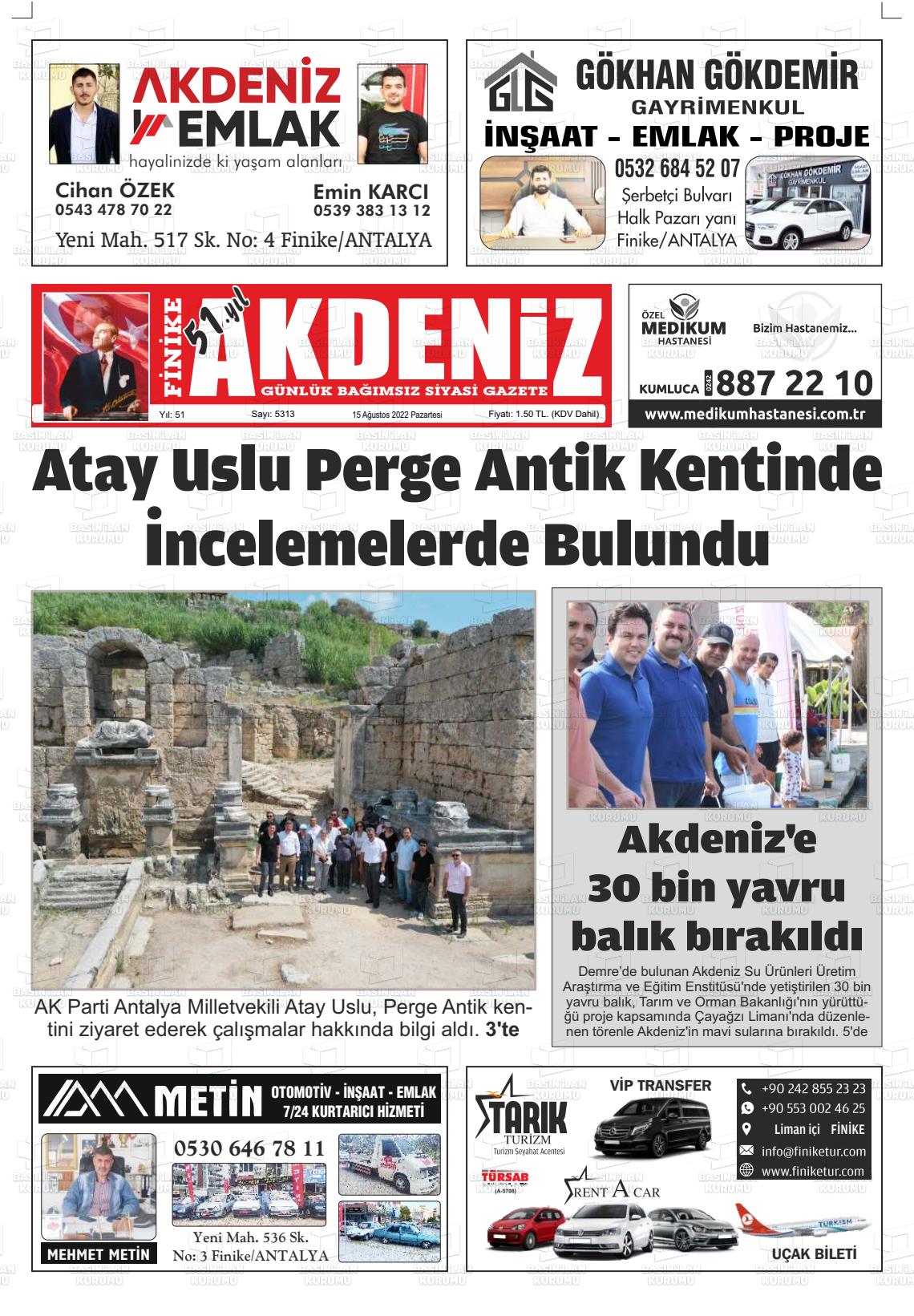 Finike Akdeniz Gazete Manşeti