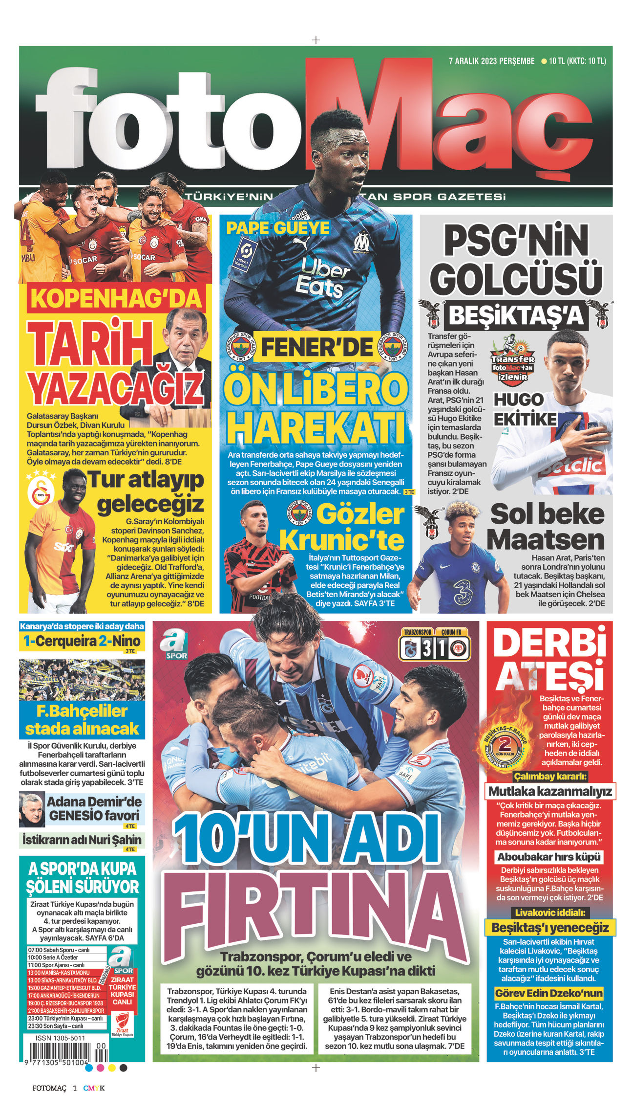 07 Aralık 2023 Fotomaç Gazete Manşeti