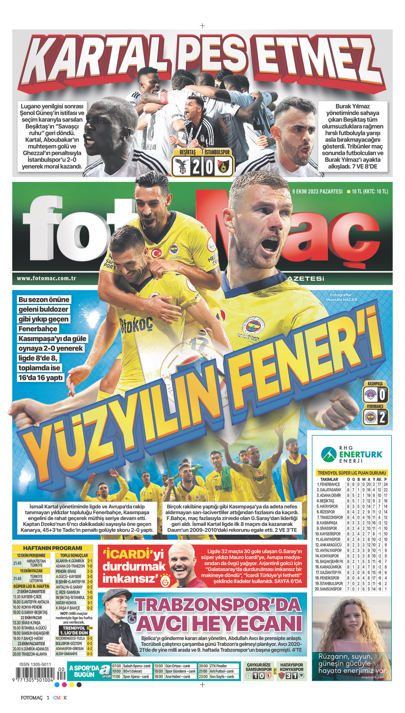 09 Ekim 2023 Fotomaç Gazete Manşeti